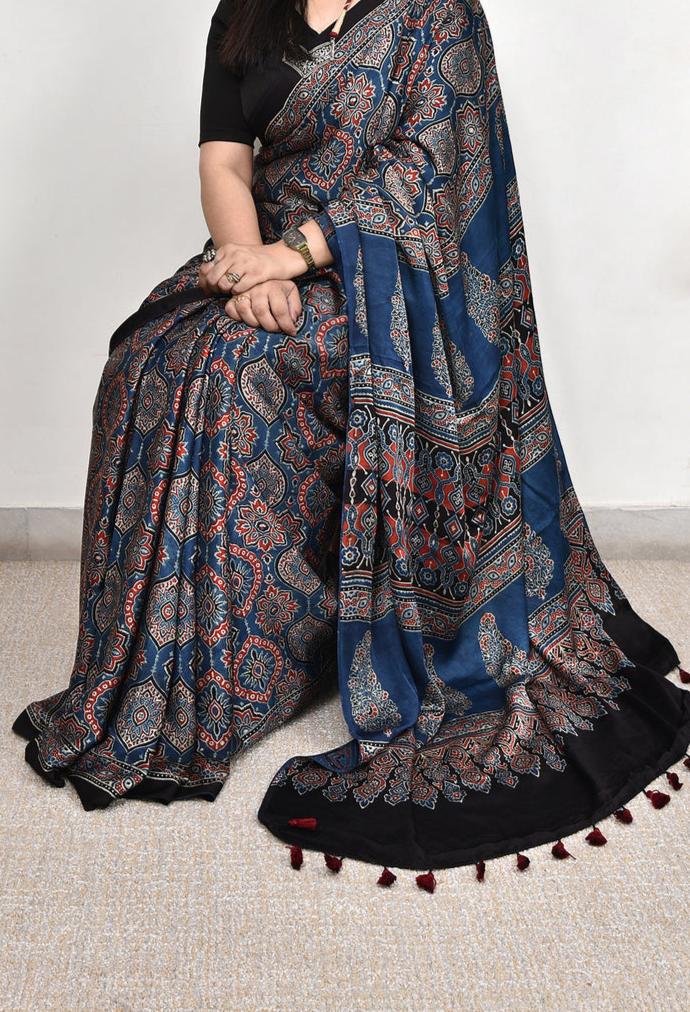 Heritage Ajrakh Pure Gajji Crepe Silk Saree